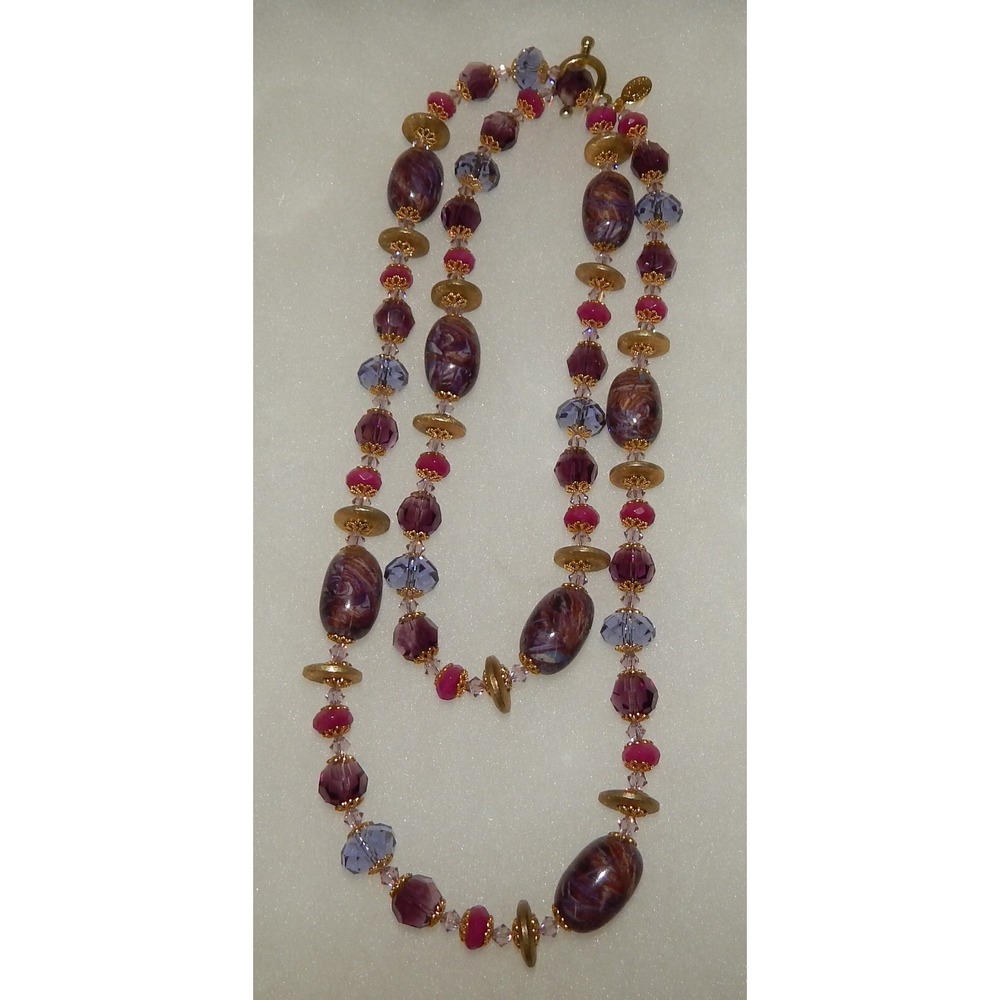 Lorren Bell Purple & Pink Glass Beaded 32" Necklace